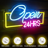 1 x RAW Customer Returns Horseneon Open 24HRS Neon Sign, Led Neon Open Sign Open 24 Hours Neon Sign for Wall, Colorful Neon Light for Hotel Club Cafe Bar Office Shopping Center Game Room Restaurant Shop Sign Decor - RRP €39.31