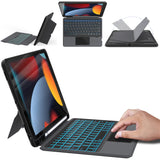 1 x RAW Customer Returns ROOFEI keyboard case for iPad 10.2 inch 9 8 7 generation - 2021 2020 2019 , iPad Air 3 iPad Pro 10.5 -Removable keyboard with touchpad 7 colored lighting kickstand -German QWERTZ layout - RRP €74.99