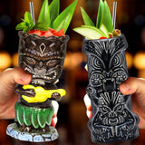 1 x RAW Customer Returns Tiki Mugs, 4 Pack Tiki Glasses for Cocktails Large Tropical Ceramic Mugs Hawaii Tiki Party Creative Cocktail Glass Bar Drinkware Premium Tropical Exotic Barware - RRP €57.44