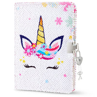 1 x RAW Customer Returns Sequin Unicorn Notebook - Rainbow Unicorn Diaries for Girls with Lock Keys A5 Diary Notebooks for Travel School Office Notepad Memos to Keep Privacy Secret - RRP €8.99