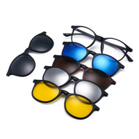 1 x RAW Customer Returns JIM HALO Magnetic 5Pcs Polarized Clip on Sunglasses Round Plastic Frame for Night Driving 2245A - RRP €21.99