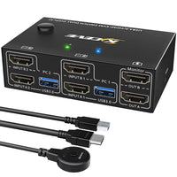 1 x RAW Customer Returns USB 3.0 HDMI KVM Switch 2 PCs 2 Monitors, EDID Simulation, Extended Display 4K 60Hz, HDMI 2.0, Dual Monitor KVM Switch 2 PCs Wired Keyboard, Mouse, Drucker, with Wired Remote and 4 Cables - RRP €85.97