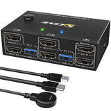 1 x RAW Customer Returns USB 3.0 HDMI KVM Switch 2 PC 2 Monitors, EDID Emulator, 4K 60Hz Extended Display, HDMI 2.0, Dual Monitor KVM Switch 2 Monitors Share Wireless Keyboard, Mouse, Wired Remote and 4 Cables - RRP €75.84