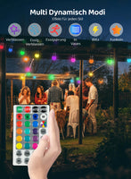 1 x RAW Customer Returns Gaoxun Smart RGB fairy lights outdoor 15m, 15 LED G50 bulbs with remote control, IP44 waterproof, timer function, multi-modes for patio, weddings, parties, connectable 2x 15 LEDs outdoor - RRP €35.44