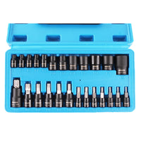 1 x RAW Customer Returns TECPO socket wrench set Torx nuts T8-T60 E4-E22 25 pieces 1 4 3 8 1 2 inch - RRP €19.06