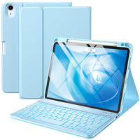 1 x RAW Customer Returns Vobafe Case with Keyboard for iPad Air 6 11 inch M2 2024 iPad Air 5 2022 Air 4 2020 10.9 inch , Protective Case with TPU Back Cover, Magnetically Detachable Keyboard with Pen Holder, Light Blue - RRP €40.33