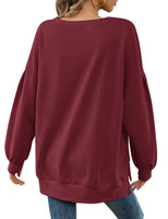 1 x RAW Customer Returns Beluring Women s Long Sleeve Casual Crew Neck Slit Top Style A Wine Red XL - RRP €28.99