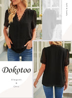 1 x RAW Customer Returns Dokotoo Women s Blouse Boho Lace T-Shirt Tops Elegant Spring Summer V-Neck Tops Tunic, Black, XXL - RRP €33.26