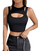 1 x RAW Customer Returns GORGLITTER Crop Tank Top Women Y2k Cut Out Top Crop Tops With Neckline Sexy Top Sleeveless Tank Tops Black XS - RRP €25.2