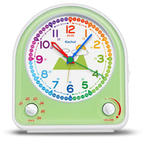 1 x RAW Customer Returns Eachui Analog Alarm Clock for Kids with Snooze Function, Night Light, Adjustable Volume and 7 Alarm Tones, Quartz Alarm Clock without Ticking with Clear Dial for Boys Girls Green  - RRP €20.99