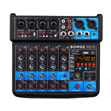 1 x RAW Customer Returns BOMGE 6 Channel Mini DJ Audio Sound Mixer Console with USB Interface, Bluetooth, Stereo Recording, 48V Phantom Power, 24 DSP Effects for Karaoke, Singing, Live, Streaming, PC Recording Black  - RRP €70.42