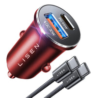 1 x RAW Customer Returns LISEN 95W Cigarette Lighter USB C Splitter 12V Socket Dual PD65W Car Charger Mini All-Metal Car Charger USB C Quick Charge with USB C Cable, for Samsung S24 iPhone 15 Pro Max 14 13 - RRP €21.17