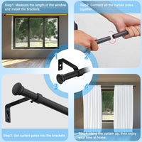 4 x Brand New INFLATION Curtain Rods - Heavy Duty Outdoor Curtain Rods 30 to 62 inch - 1.6 cm Adjustable Matte Black Curtain Rods for Patio, Sliding Glass Door, Living Room, 2 Pack - RRP €108.72