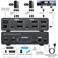 1 x RAW Customer Returns VEDINDUST 2 DisplayPort KVM Switch 2 PC 2 Monitors 4K120HZ 8K60HZ Aluminum DP 1.4 KVM Switch Dual Monitor Sharing 4 USB Devices USB C does not support video transmission  - RRP €109.99