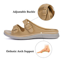 1 x RAW Customer Returns Hsyooes Mules Women s Sandals Slippers Adjustable Strap Bath Slippers Non-Slip Beach Sandals Summer Open Slide Sandals Flat A-Khaki CN40 EU39 - RRP €33.52