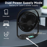 1 x RAW Customer Returns Bigqin USB Fan, Quiet Table Fan 4 Speeds Small Fan, 330 Adjustable, 4000mAh Fan with LED Light for Office Bedroom Camping - Black - RRP €7.16