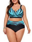 1 x RAW Customer Returns Hanna Nikole Female Tummy Control Swimsuit Plus Size Bikini Push Up Swimwear Blue Green Lines 46 - RRP €44.99