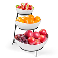 1 x RAW Customer Returns Winter Shore White Etagere 3 Tiers - Nestable Fruit Bowl Etagere made of Ceramic with Collapsible Metal Stand - Etagere Fruit, Chips Desserts - Dishwasher Microwave Safe - RRP €25.73