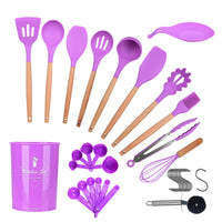 1 x RAW Customer Returns ONATISMAGIN Silicone Kitchen Utensils Set, 35 Pieces Non-Stick Silicone Cooking Utensils Set, Including Spatula, Slotted Spoon, Spoon, Pasta Fork, Pizza Wheel, Hook and More Purple  - RRP €25.2