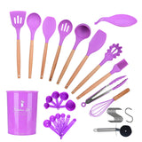 1 x RAW Customer Returns ONATISMAGIN Silicone Kitchen Utensils Set, 35 Pieces Non-Stick Silicone Cooking Utensils Set, Including Spatula, Slotted Spoon, Spoon, Pasta Fork, Pizza Wheel, Hook and More Purple  - RRP €25.2