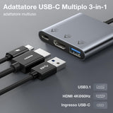 1 x RAW Customer Returns USB C HDMI, 3-in-1 USB C HDMI adapter with 4K 60Hz and USB 3.0, USB 3.1, supports 100W fast charging, HDMI USB C compatible with MacBook Pro Air, Samsung, Huawei, Surface Book  - RRP €21.6