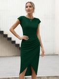 1 x RAW Customer Returns Missufe Cocktail Dress Wrap Dress Elegant Party Dress Midi Dress Women s Evening Dresses Bodycon Figure-hugging Summer Dresses Dark Green, X-Large  - RRP €45.99