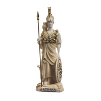 1 x RAW Customer Returns BeautifulGreekStatues Athena with owl Medusa holding shield Greek goddess Alabaster statue gold 17 cm - RRP €41.9