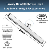 1 x RAW Customer Returns Rain shower head shower head rain shower square watersaving YUANNY head shower with anti-limescale nozzles adjustable built-in shower heads bathroom large overhead shower square, 35X22 cm, chrome black - RRP €32.26