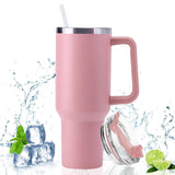 1 x RAW Customer Returns Double-walled stainless steel vacuum insulated cup 40oz 1200ml portable car cup tumbler with handle and straw coffee mug car cup travel mug thermal cup for cold hot drinks pink  - RRP €19.37