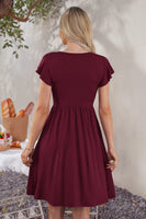 1 x RAW Customer Returns MOLERANI Summer Dress Women Knee Length Ruffle Sleeve V-Neck Casual Swing Elastic Waist Midi Dress with Pockets Deep Wine Red S - RRP €37.99