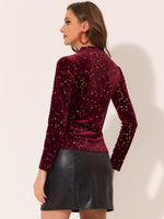 1 x RAW Customer Returns Allegra K Women s Velvet Blouse Long Sleeve Stand-Up Collar Glitter Stars Velvet Top Elegant Blouse Burgundy Red M - RRP €37.3