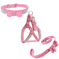 1 x Brand New Newtensina Bow Tie Dog Collar Harness Lead Sets Comfortable Soft Puppy Collar Diamante with Harness and Leash Set for Dog - Pink - M - RRP €20.62