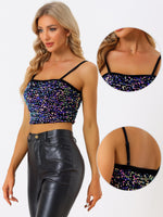 1 x RAW Customer Returns Allegra K Women s Sequin Top Sleeveless Tank Top Spaghetti Straps Glitter Cami Party Crop Top Black Purple S - RRP €36.99