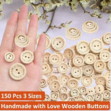 10 x Brand New YANGWEN Natural Wooden Buttons, 150Pcs Wooden Buttons Handmade with Love Round Buttons with 2 Holes for DIY Art Sewing 15 20 25 mm  - RRP €204.0