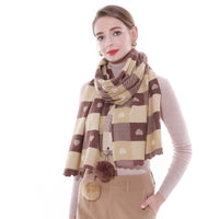 1 x Brand New SWAT PANY Scarves and shawls for women Khaki and Brown Pashmina shawl Warm Stole Winter Long Large Love The Style with hairball  - RRP €23.99