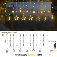 1 x RAW Customer Returns BELLALICHT LED Light Curtain Stars Warm White Christmas Lighting Indoor Window for Christmas Party Wedding IP44 31V 8 Modes with Timer Dimmable 138 LEDs Outdoor Fairy Lights 2.5M... - RRP €18.13