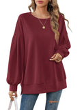 1 x RAW Customer Returns Beluring Women s Long Sleeve Casual Crew Neck Slit Top Style A Wine Red XL - RRP €28.99