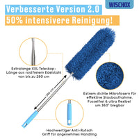 1 x RAW Customer Returns WISCHOX Premium telescopic feather duster I washable microfiber I telescopic pole extra long 40-280 cm I spider web remover I extendable dust catcher I dust broom I dust cleaner - RRP €13.2