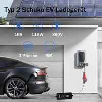 1 x RAW Customer Returns EV charger charging cable type 2 11kw 16A 5 meters, portable EV car home charging station, electric vehicle charging cable electric car 3 phase 380V, switchable current 8 10 13 16 A IEC 62196-2 type 2 socket  - RRP €224.62