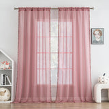 1 x RAW Customer Returns MIULEE Curtains with Pompoms - Pretty Old Pink Transparent Curtains for Children s Room Girls, 2 Pieces Curtain with Pompoms with Rod Pocket Transparent Curtain with Pompoms, Each H 245 XW 140cm - RRP €32.94