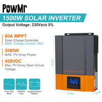 1 x RAW Customer Returns PowMr 2400W Solar Hybrid Inverter 24V DC to 220V 230V AC with 80A MPPT Solar Charge Controller Max. PV input 450V, work with 24V lead-acid and lithium batteries - RRP €332.75