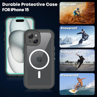 1 x RAW Customer Returns WindRen for iPhone 15 Case Waterproof for MagSafe, 360 Degree Outdoor Protective Case with Screen Protector, Waterproof Cell Phone Case Dustproof Shockproof Armor Case for iPhone 15 Case 6.1 - Black - RRP €19.97