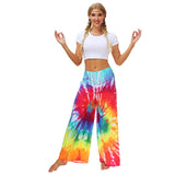 1 x RAW Customer Returns Nuofengkudu women s long patterned high waist yoga pants wide leg elegant hippie summer pants loose light colorful boho summer beach relaxation pants festive leisure pants 014-Rainbow, L XL  - RRP €25.2