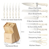 1 x RAW Customer Returns CAROTE knife set with knife block, 14-piece kitchen knife set, sharp steel knife set, chef s knife, professional knife set, chef s knife, bread knife, santoku knife, universal knife, paring knife, steak knife, scissors - RRP €59.0