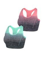 1 x RAW Customer Returns Sykooria Women s Sports Bra Padded Bustier Women s Bra without Underwire Racerback Push Up Bra with Color Gradient Sports Top for Yoga Fitness, 2 Pieces, Green Pink, L - RRP €19.88