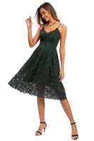 1 x RAW Customer Returns Atnlewhi Women s Vintage Sleeveless V-Neck A-Line Dress Floral Knee Length Lace Dress Bridesmaid Elegant Cocktail Dresses - Dark Green - L - RRP €45.37