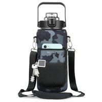 1 x RAW Customer Returns Motivational water bottle 2L Includes neoprene cover with pockets, strap, straw, brush Waterproof automatic stopper with security lock Drinking bottle for gym, sports, trekking BPA free - RRP €22.8