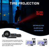 1 x RAW Customer Returns Ynport Crefreak Projector Alarm Clock, Dual Alarm LED Electronic Mirror Alarm Clock, 180 Rotating Projection Digital Radio Alarm Clock for Bedroom, Black Blue - RRP €22.86