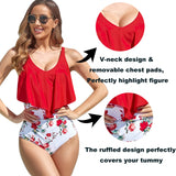 1 x Brand New Donppa Women s Swimdress Flounces Tummy Control One-Piece Swimsuit V-Neck Bikini Swimwear Tummy Control Falbala Ruffles Red M - RRP €20.69