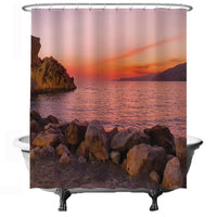 1 x RAW Customer Returns Ulticool shower curtain - sunset nature sea sand beach Spain - 180 x 200 cm - washable - anti-mould - with 12 rings - pink orange brown - RRP €19.99